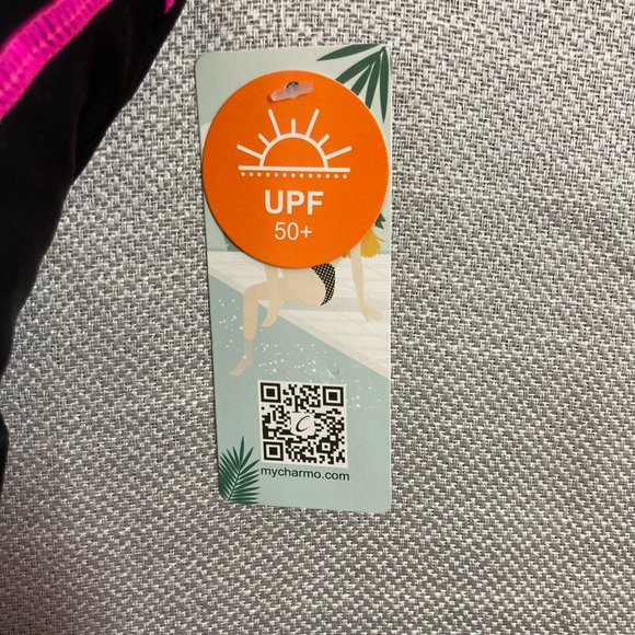 MY CHARMO Women Padded Bra Bathing Suit One Piece Sz SMALL Pink Black UPF 50+ - Picture 6 of 13